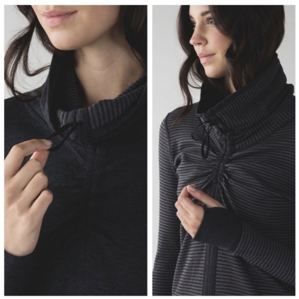 LULULEMON In A Cinch Cowl Neck Pullover Reversible Long Sleeve Black Gry Sweater